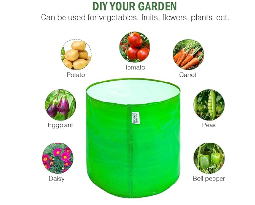 Premium Hdpe Uv Protected 260 GSM Round Shaped Green Colour Plants Grow Bags Suitable for Terrace and Vegetable Gardening (12"x12")