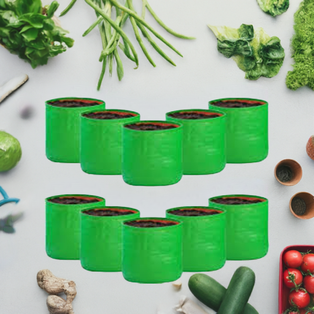 Premium HDPE Uv Protected 260 GSM Round Shaped Green Colour Plants Grow Bags Suitable for Terrace and Vegetable Gardening 12x12 Inch Pack of 10 Grow Bags